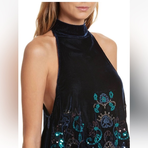 FREE PEOPLE Jill's Sequin Swing Velvet Dress in Blue Combo  Sz: XS - Picture 2 of 16